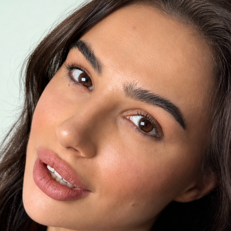 Just Be Alluring Brown rich brown coloured contacts shown on dark brown eyes