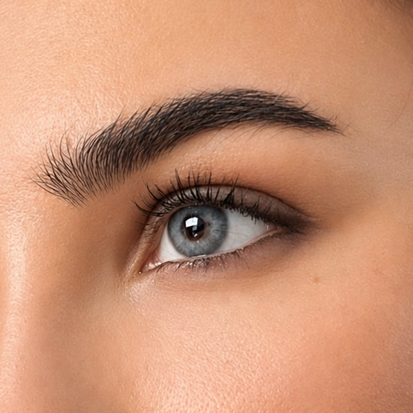 Just Be Dazzling Blue coloured contacts shown on dark brown eyes
